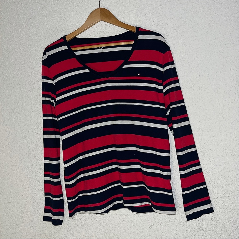 Striped Tommy Hilfiger v-neck long sleeve top